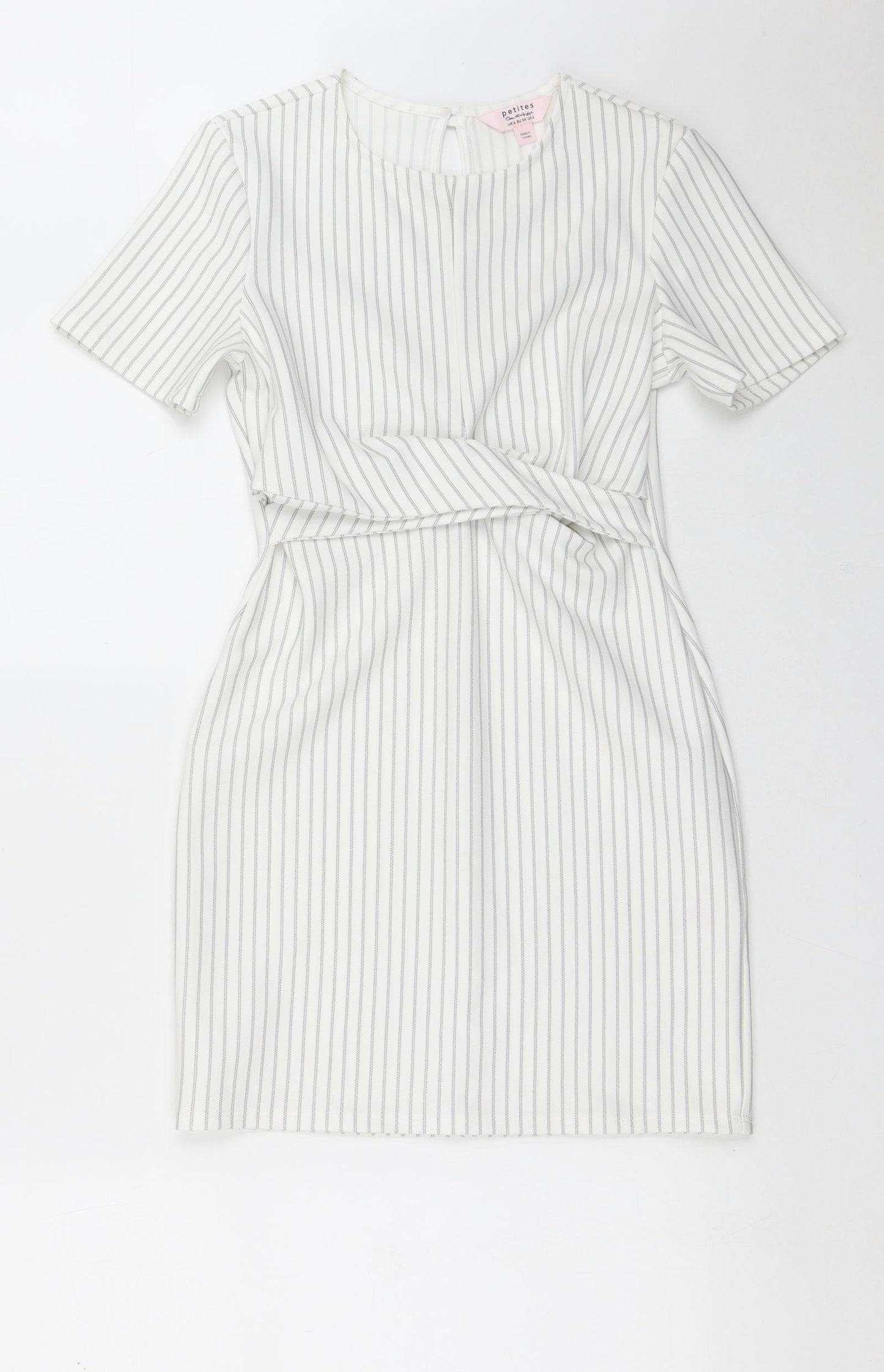 Miss Selfridge Womens White Striped Polyester Pencil Dress  Size 6  Crew Neck