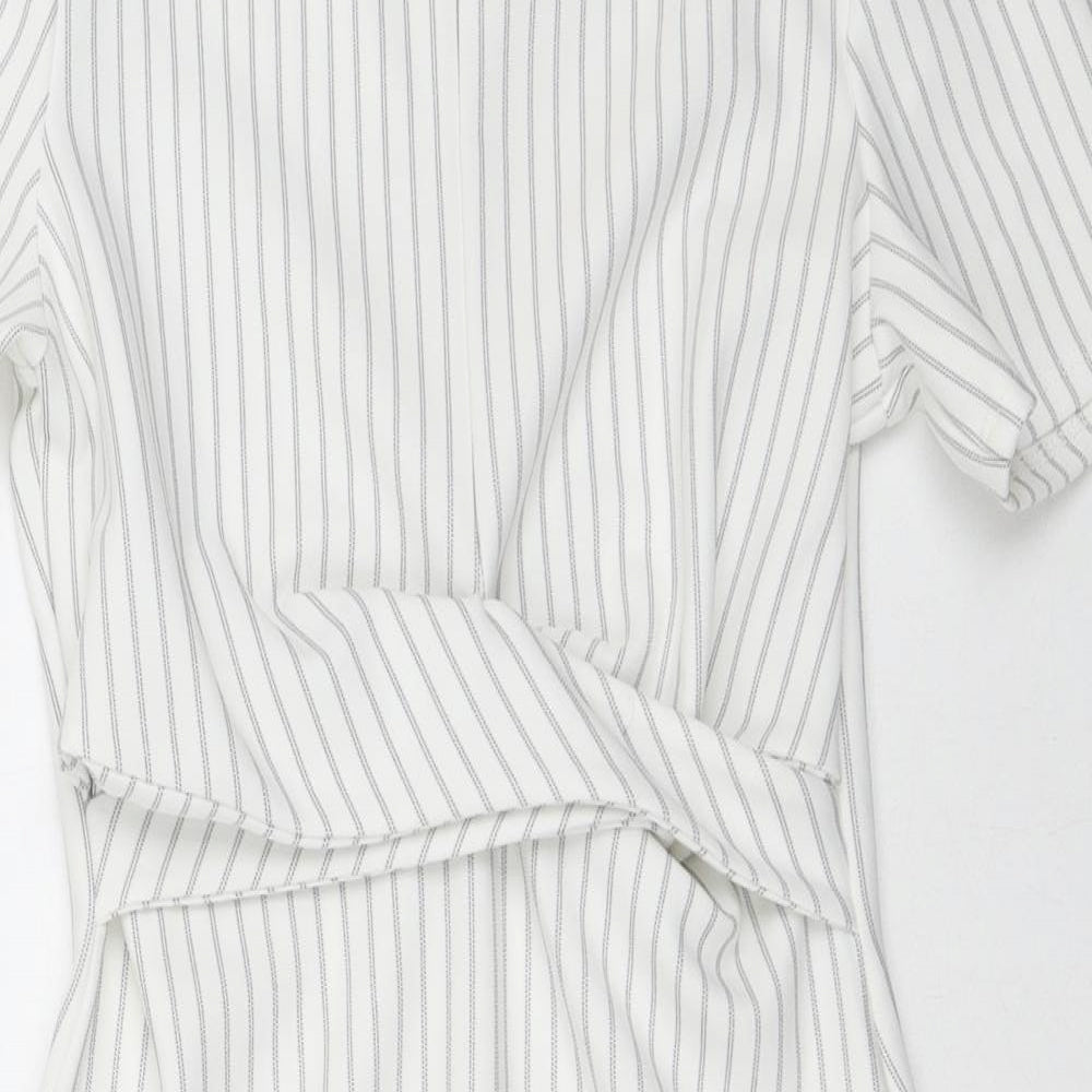 Miss Selfridge Womens White Striped Polyester Pencil Dress  Size 6  Crew Neck