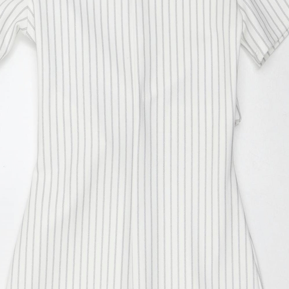 Miss Selfridge Womens White Striped Polyester Pencil Dress  Size 6  Crew Neck