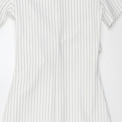 Miss Selfridge Womens White Striped Polyester Pencil Dress  Size 6  Crew Neck