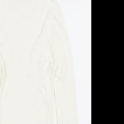 Primark Womens White Crew Neck  Viscose Pullover Jumper Size 2XS
