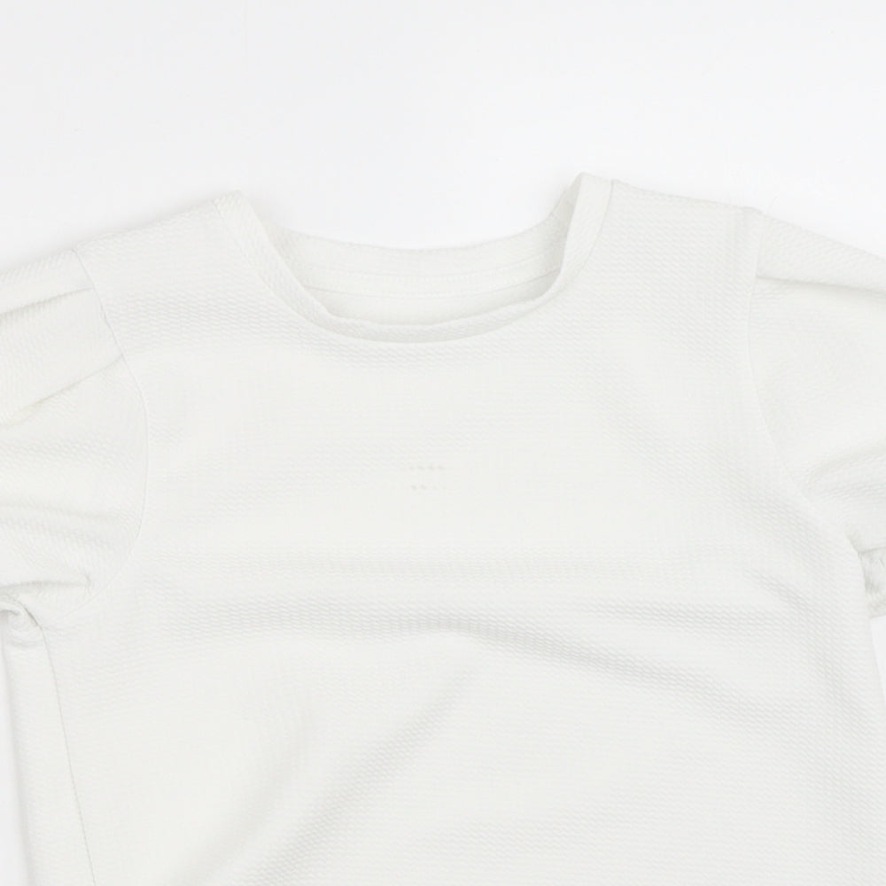 Dunnes Stores Girls White  Polyester Basic Blouse Size 10-11 Years Crew Neck