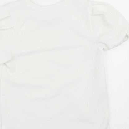Dunnes Stores Girls White  Polyester Basic Blouse Size 10-11 Years Crew Neck