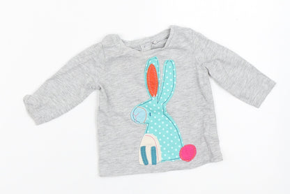 NEXT Baby Grey  Cotton Basic T-Shirt Size 3-6 Months Crew Neck  - Rabbit