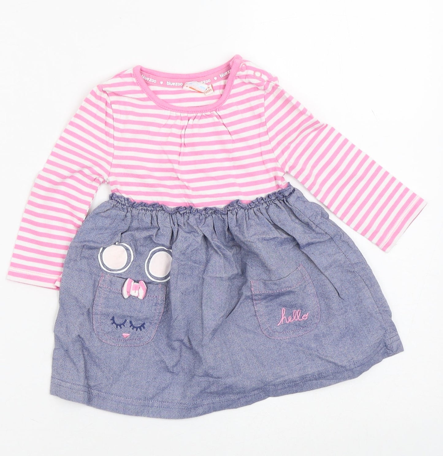 Bluezoo Girls Multicoloured Striped Cotton Fit & Flare  Size 6-9 Months  Crew Neck