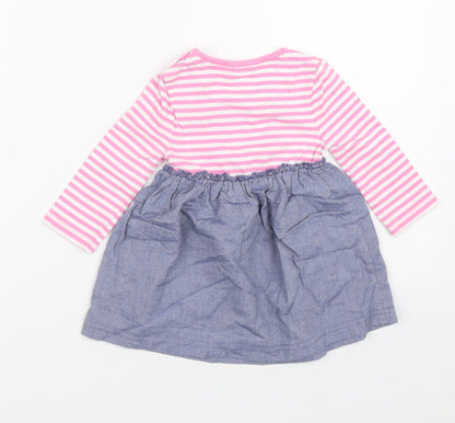 Bluezoo Girls Multicoloured Striped Cotton Fit & Flare  Size 6-9 Months  Crew Neck