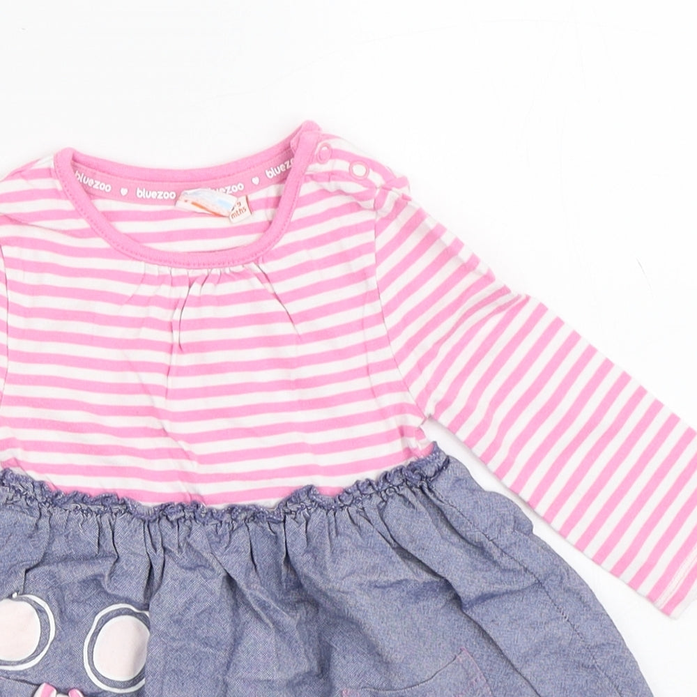 Bluezoo Girls Multicoloured Striped Cotton Fit & Flare  Size 6-9 Months  Crew Neck