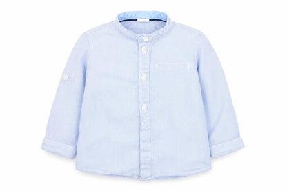 H&M Boys Blue Striped Polyester Basic Button-Up Size 12 Months Round Neck Button