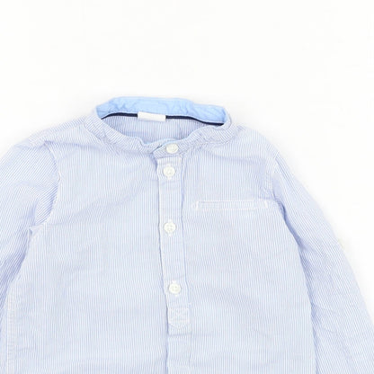 H&M Boys Blue Striped Polyester Basic Button-Up Size 12 Months Round Neck Button