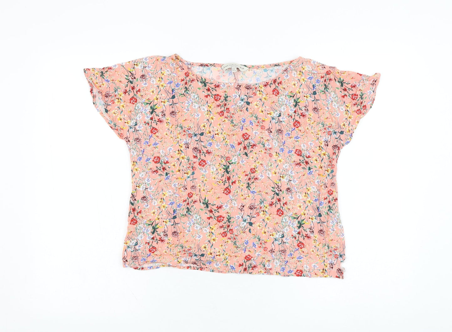 F&F Womens Pink Floral Viscose Basic Blouse Size 10 Round Neck