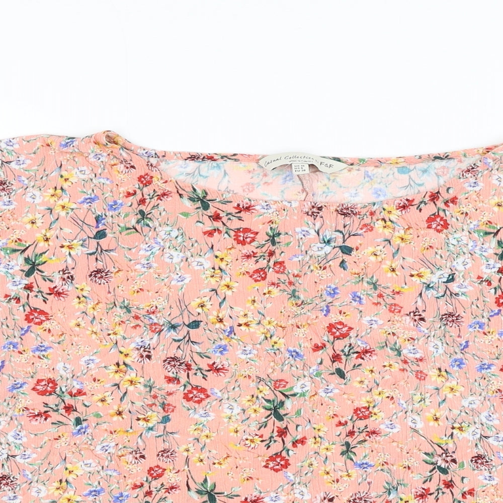 F&F Womens Pink Floral Viscose Basic Blouse Size 10 Round Neck