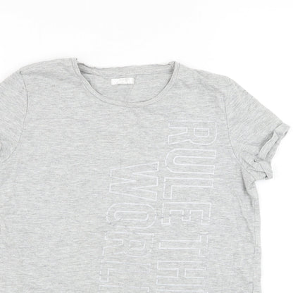 Preworn Girls Grey  Cotton Basic T-Shirt Size 11-12 Years Round Neck Pullover - Rule The World