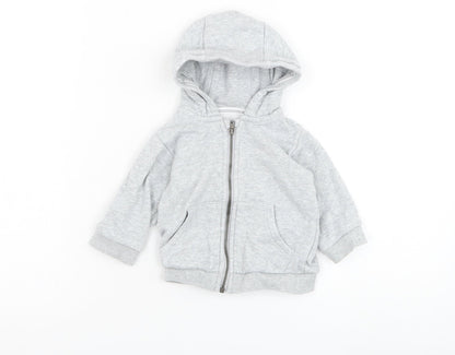 Marks and Spencer Boys Grey  Cotton Full Zip Jumper Size 3-6 Months  Zip