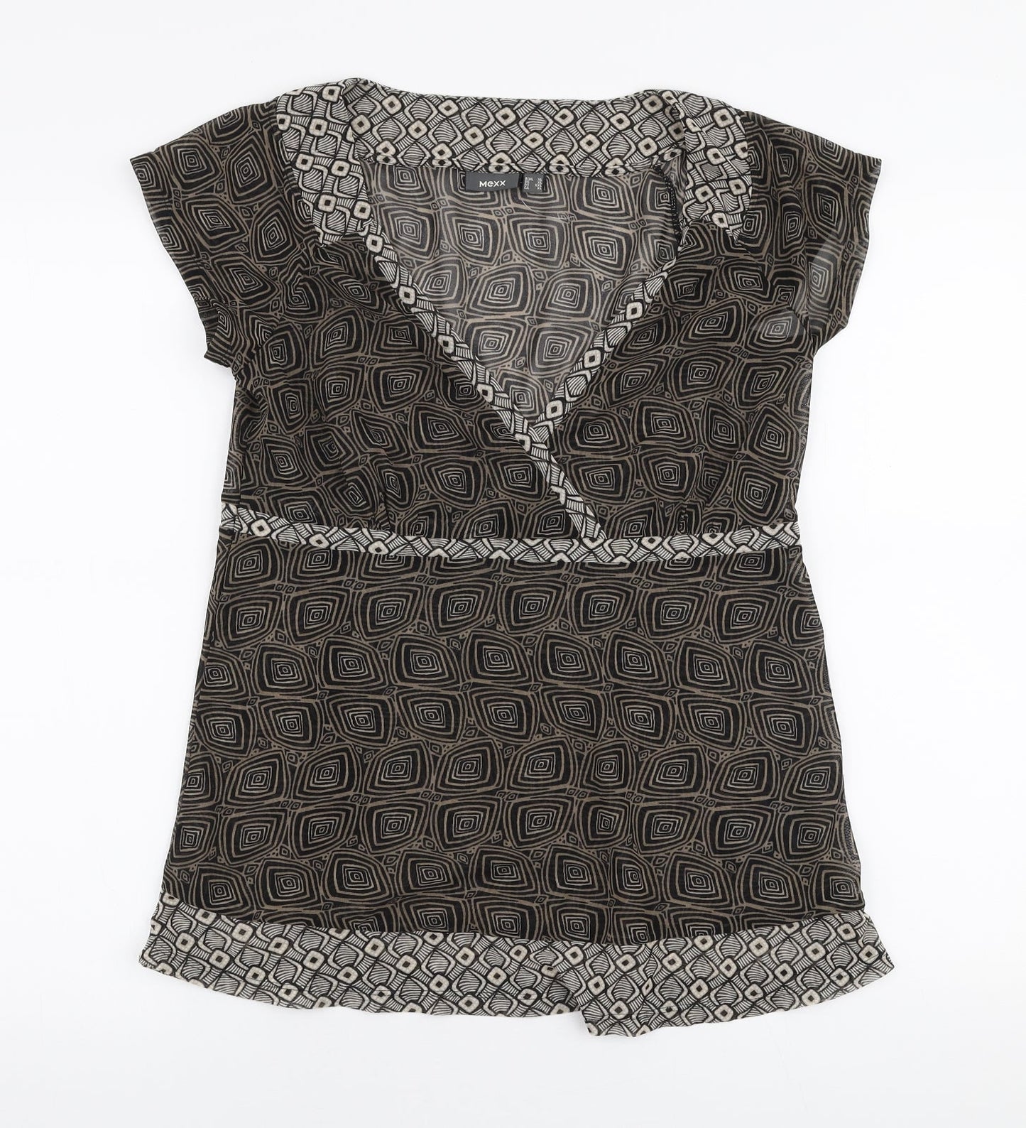 Mexx Womens Brown Geometric Polyester Basic Blouse Size XL V-Neck