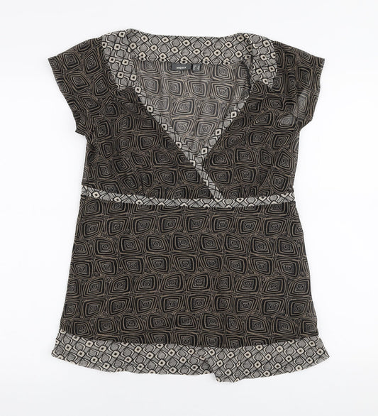 Mexx Womens Brown Geometric Polyester Basic Blouse Size XL V-Neck