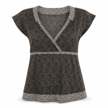 Mexx Womens Brown Geometric Polyester Basic Blouse Size XL V-Neck