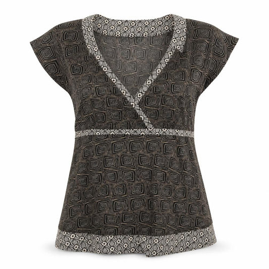 Mexx Womens Brown Geometric Polyester Basic Blouse Size XL V-Neck