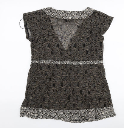 Mexx Womens Brown Geometric Polyester Basic Blouse Size XL V-Neck