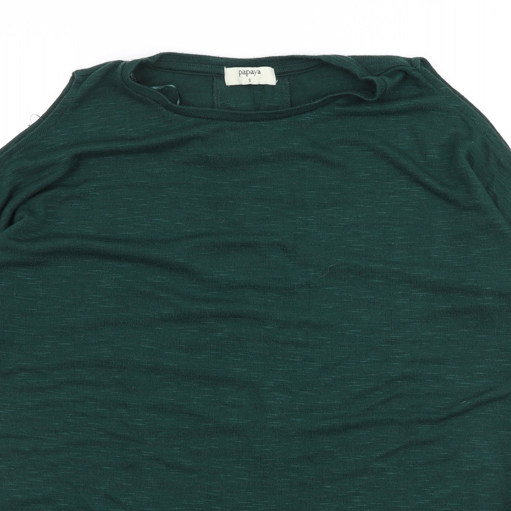 Papaya Womens Green  Viscose Basic Blouse Size S Round Neck