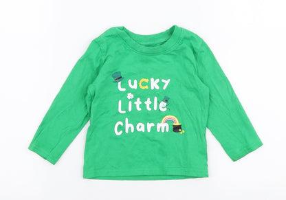 Primark Baby Green  100% Cotton Jersey T-Shirt Size 9-12 Months Round Neck Pullover - Lucky little charm