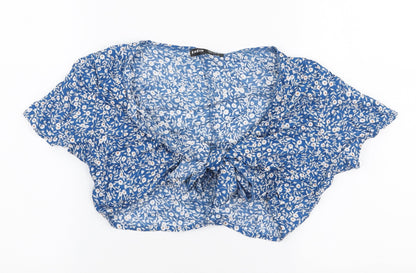SheIn Womens Blue Floral Polyester Cropped Blouse Size S V-Neck