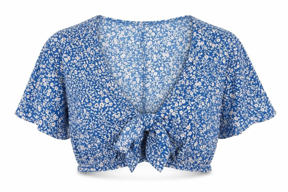 Womens UK Size S SheIn Blue Cropped Blouse