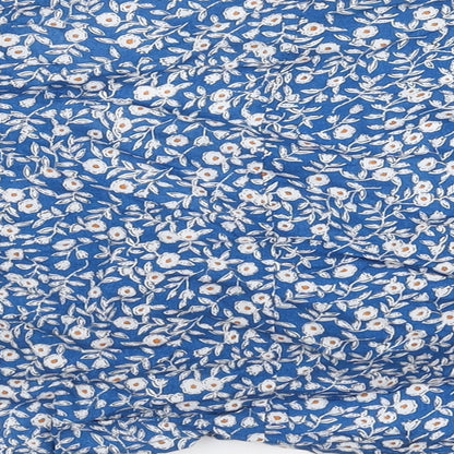 SheIn Womens Blue Floral Polyester Cropped Blouse Size S V-Neck