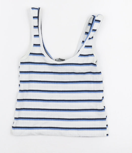 Primark Womens Multicoloured Striped Polyester Cropped Tank Size 8 Round Neck