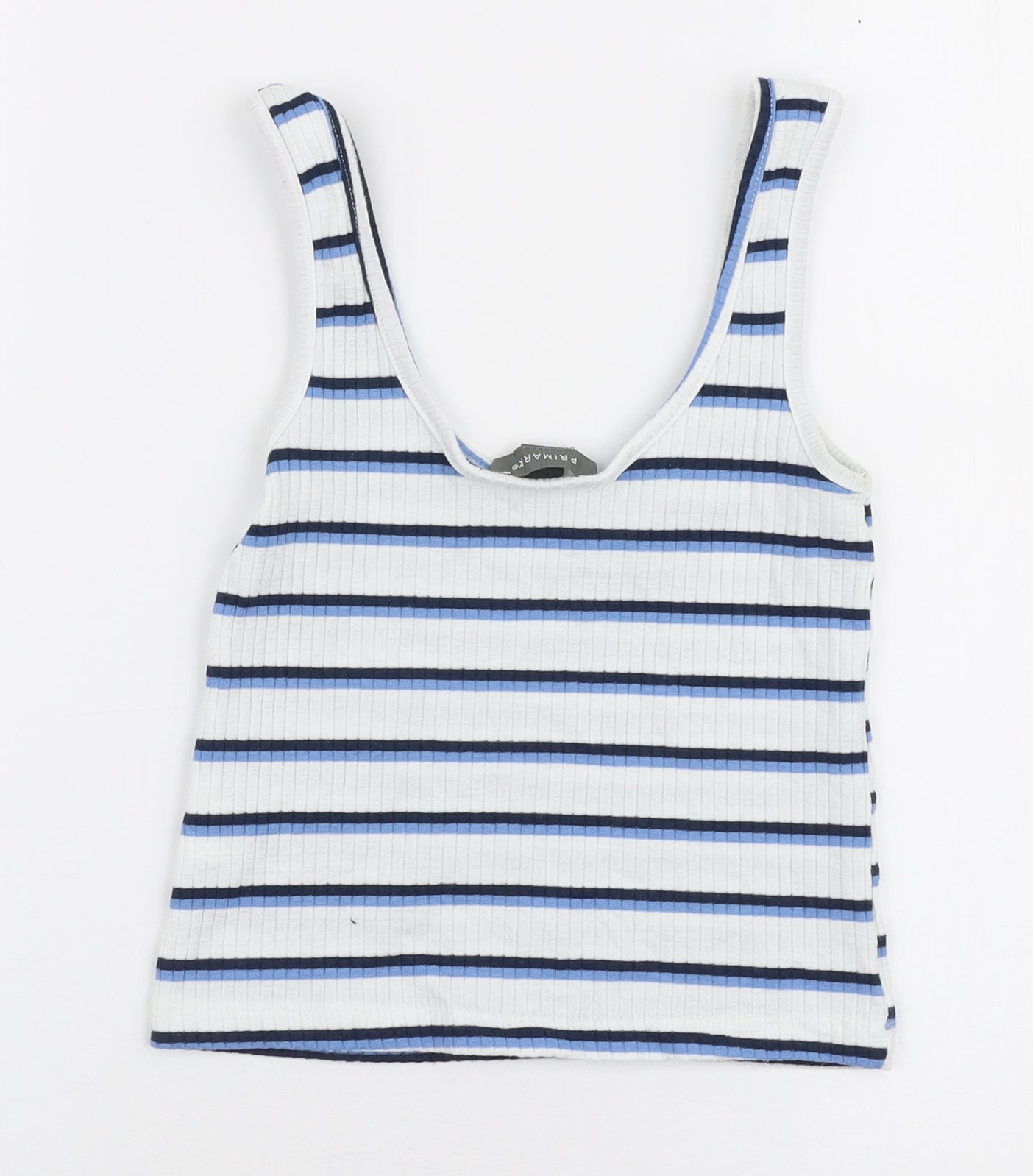 Primark Womens Multicoloured Striped Polyester Cropped Tank Size 8 Round Neck