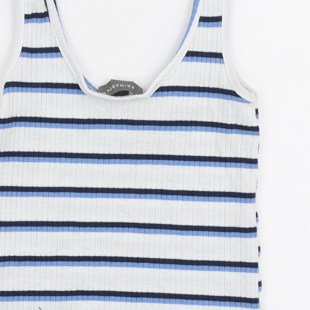 Primark Womens Multicoloured Striped Polyester Cropped Tank Size 8 Round Neck
