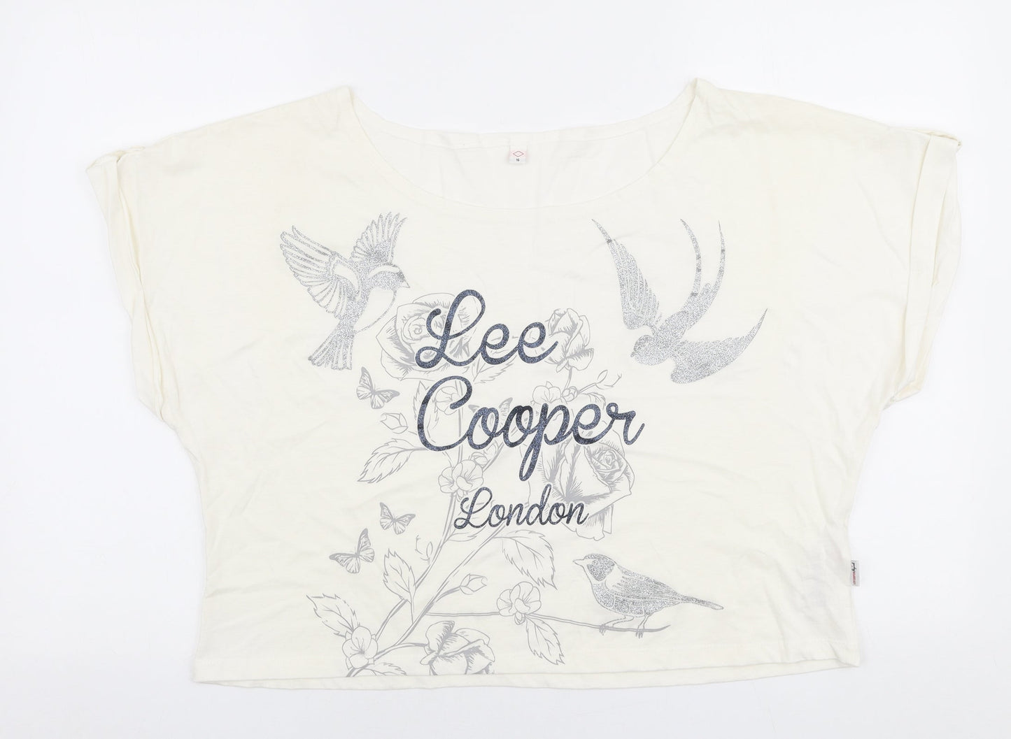 Womens UK Size 16 Lee Cooper White Cropped T-Shirt