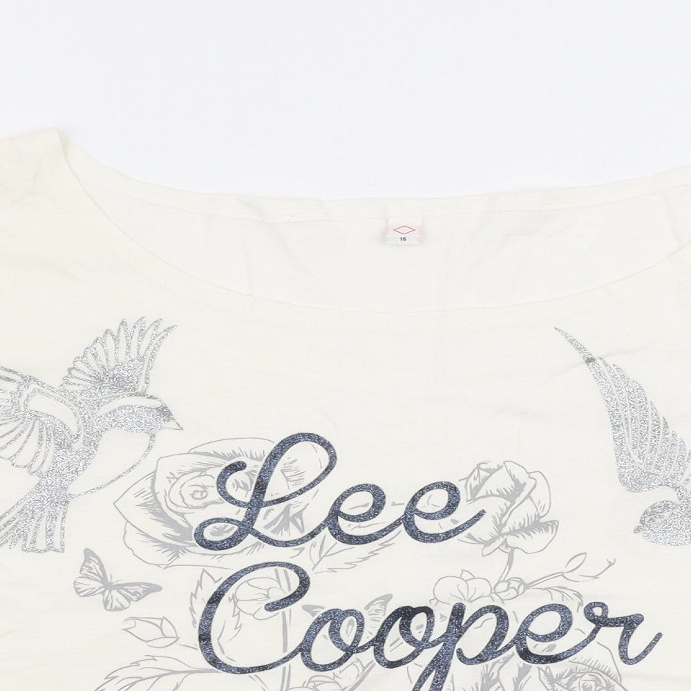 Womens UK Size 16 Lee Cooper White Cropped T-Shirt