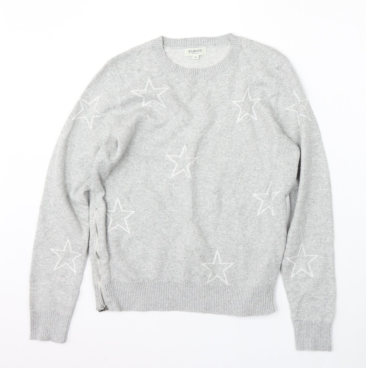 Elwood Womens Grey Round Neck  Acrylic Pullover Jumper Size 8
