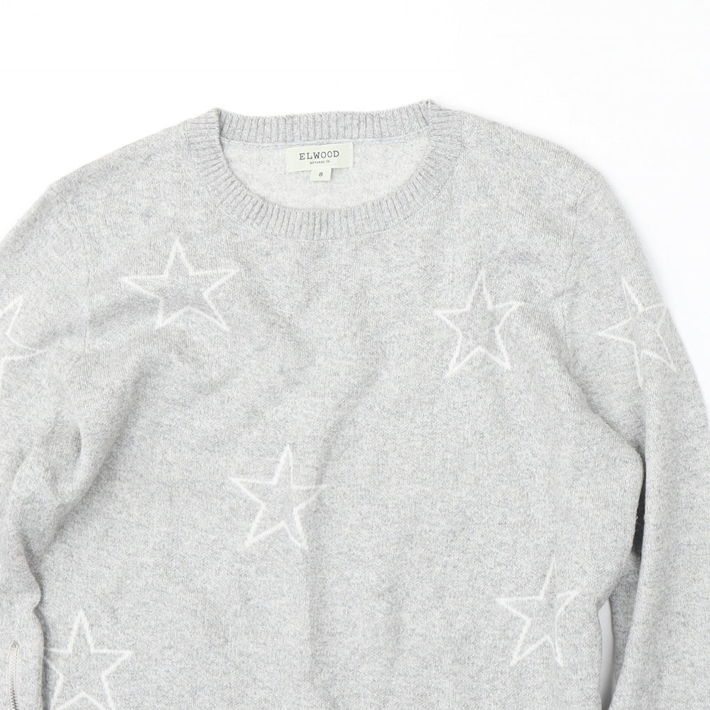 Elwood Womens Grey Round Neck  Acrylic Pullover Jumper Size 8