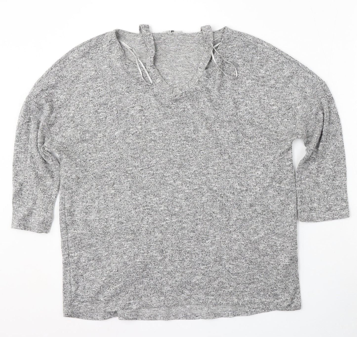 TU Womens Grey V-Neck  Polyester Pullover Jumper Size 12