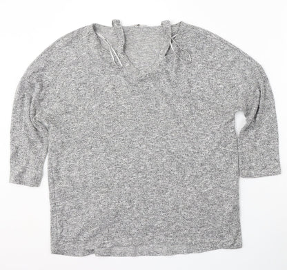 TU Womens Grey V-Neck  Polyester Pullover Jumper Size 12