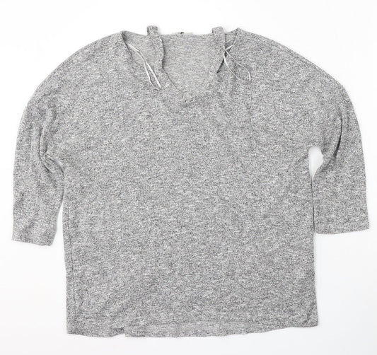 TU Womens Grey V-Neck  Polyester Pullover Jumper Size 12