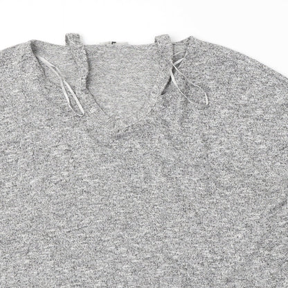 TU Womens Grey V-Neck  Polyester Pullover Jumper Size 12