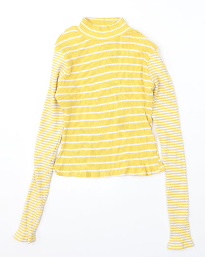 Glamorous Womens Yellow Round Neck Striped Cotton Pullover Jumper Size 14