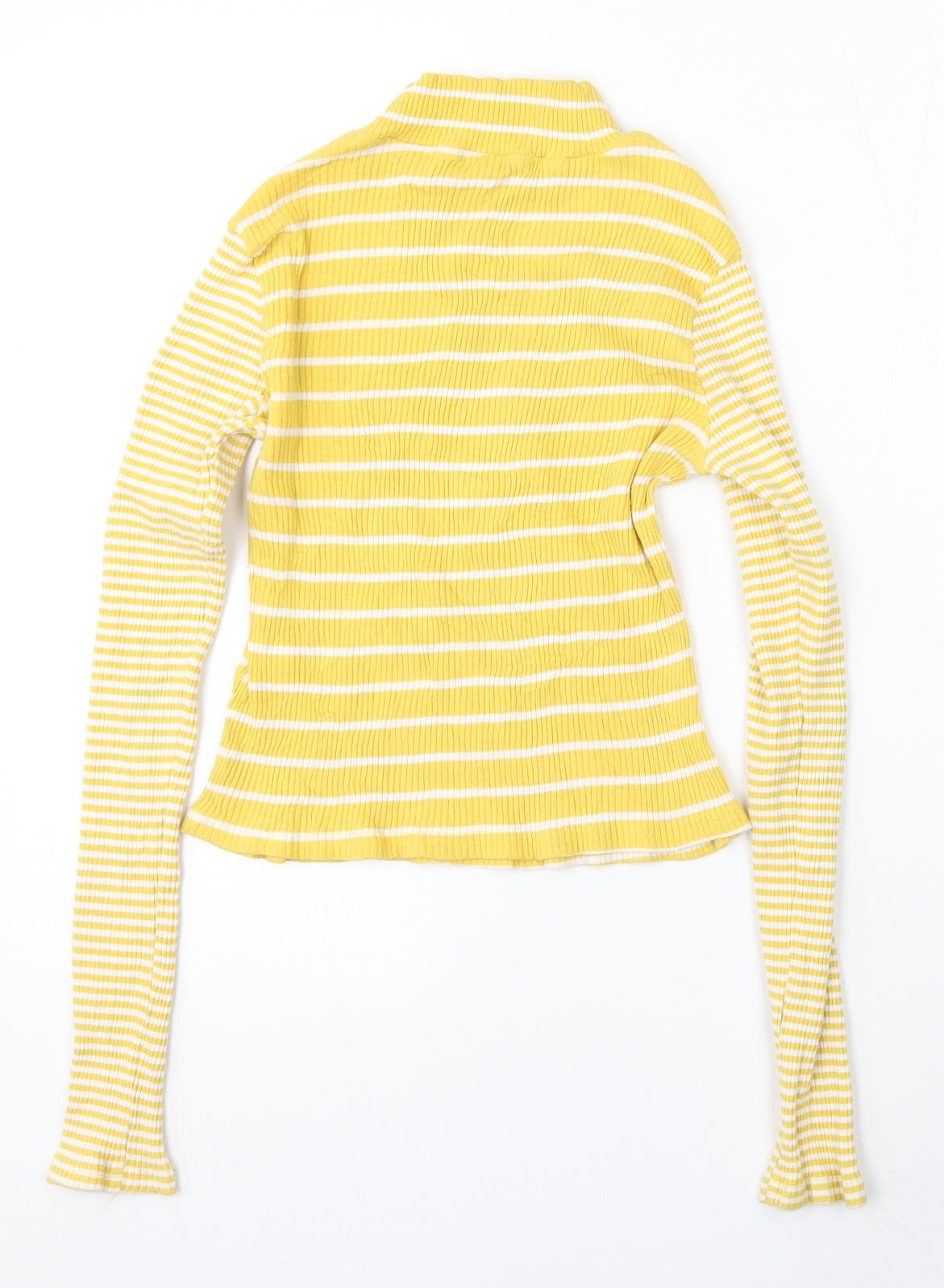 Glamorous Womens Yellow Round Neck Striped Cotton Pullover Jumper Size 14