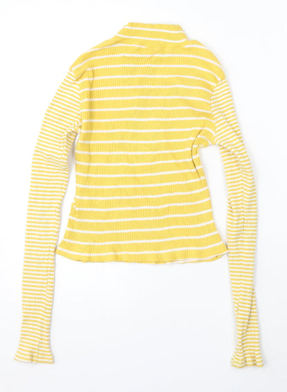 Glamorous Womens Yellow Round Neck Striped Cotton Pullover Jumper Size 14