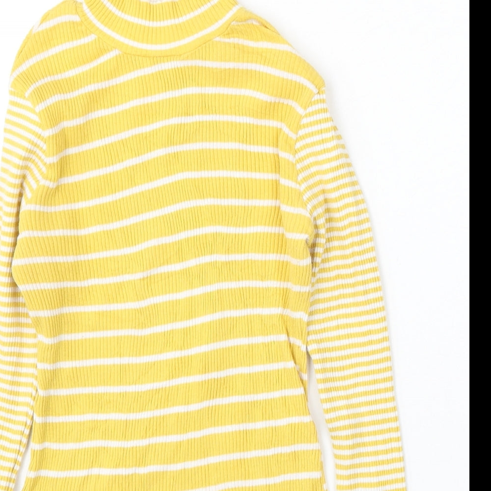 Glamorous Womens Yellow Round Neck Striped Cotton Pullover Jumper Size 14
