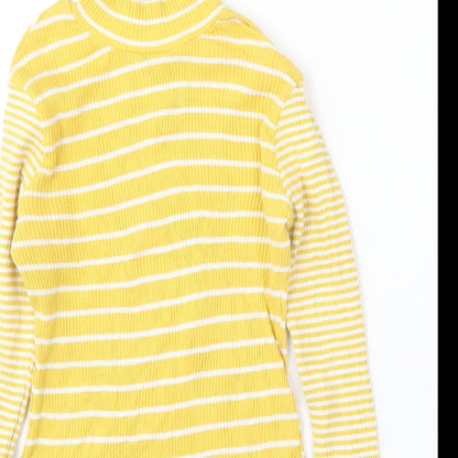 Glamorous Womens Yellow Round Neck Striped Cotton Pullover Jumper Size 14