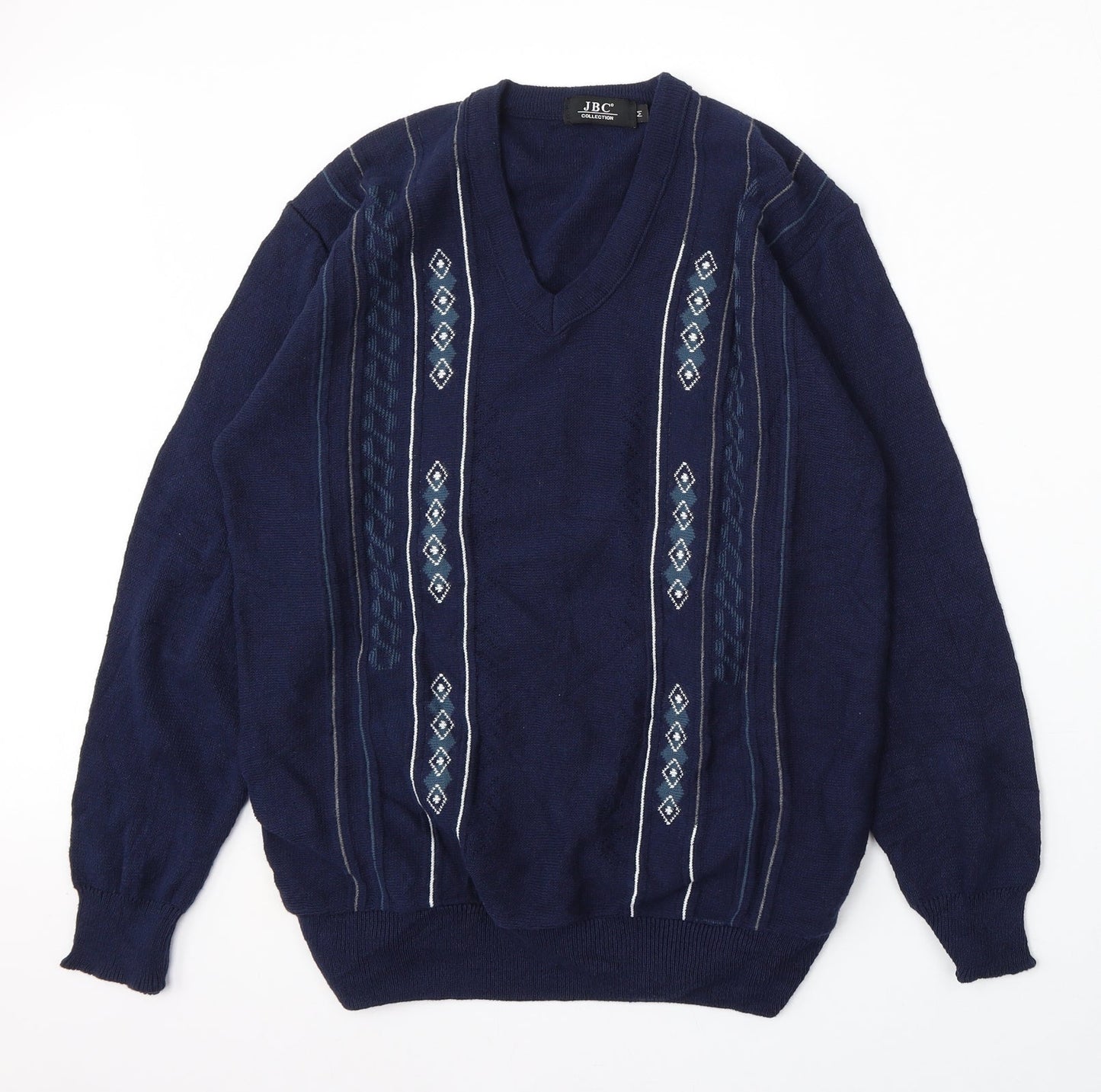 JBC Collection Womens Blue V-Neck  Acrylic Pullover Jumper Size M