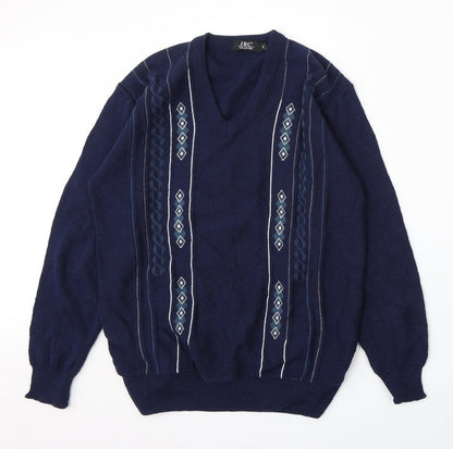 JBC Collection Womens Blue V-Neck  Acrylic Pullover Jumper Size M