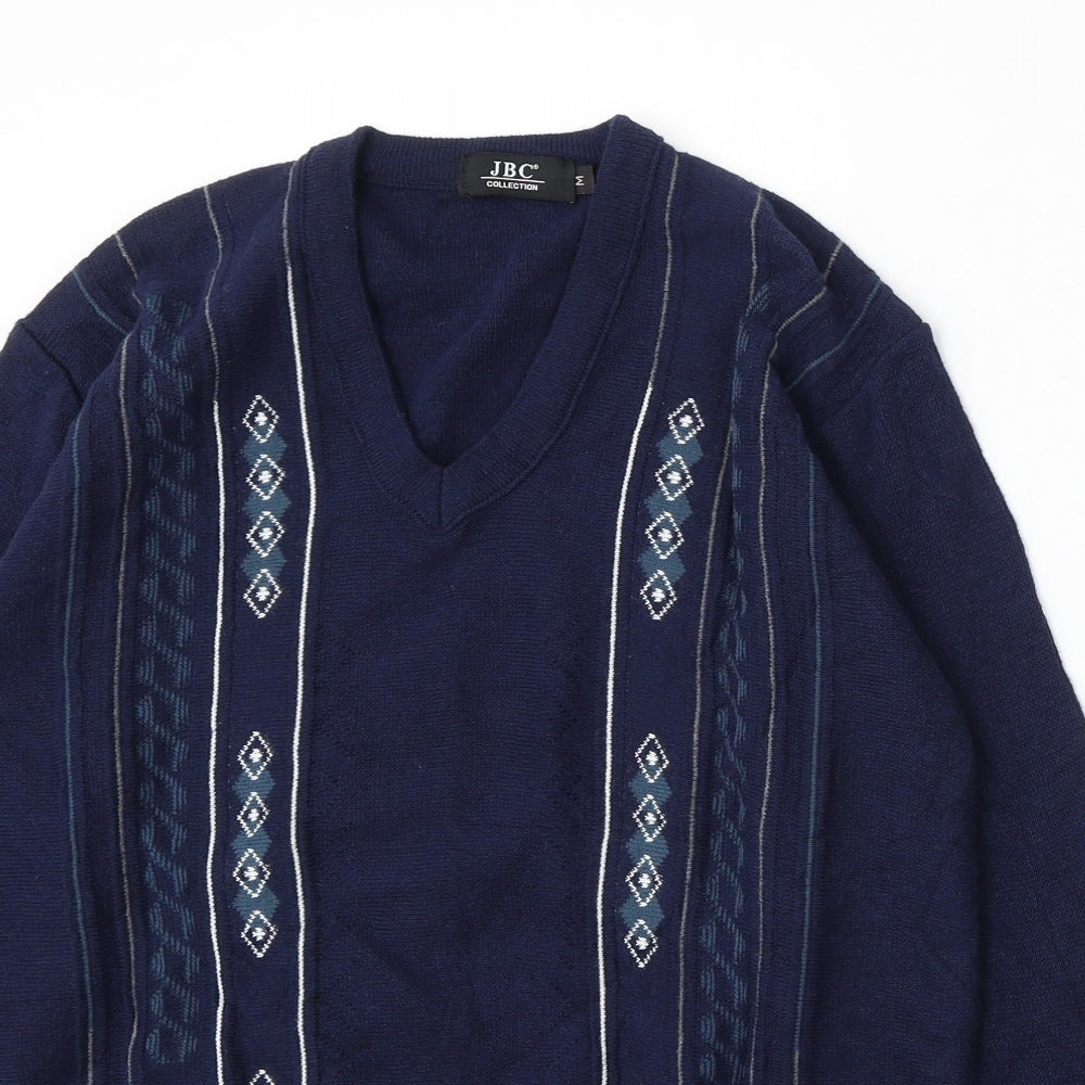 JBC Collection Womens Blue V-Neck  Acrylic Pullover Jumper Size M
