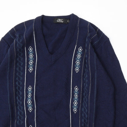 JBC Collection Womens Blue V-Neck  Acrylic Pullover Jumper Size M