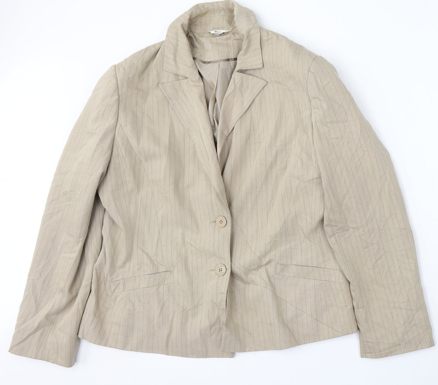 Klass Womens Beige Striped Viscose Jacket Suit Size 16
