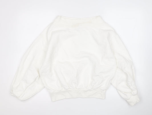 Boohoo Womens White  Cotton Pullover Sweatshirt Size 6