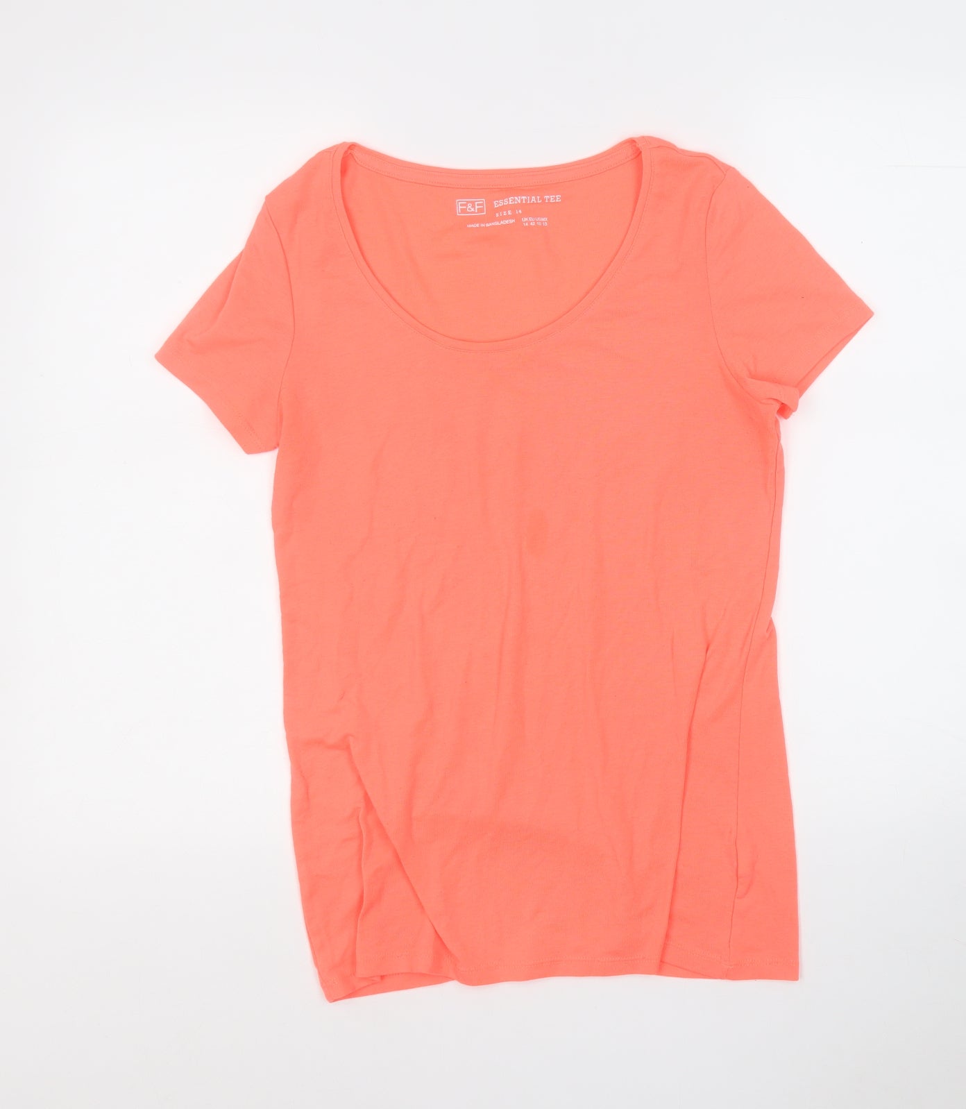 F&F Womens Orange  Acrylic Basic T-Shirt Size 14 Round Neck